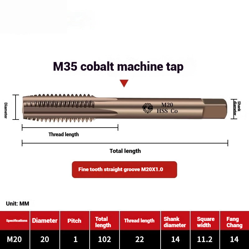1104-M35 Cobalt straight flute tap machine tapping stainless steel special high-speed steel tapping coarse teeth spiral apex Shandong Denso Pricision Tools Co.,Ltd.